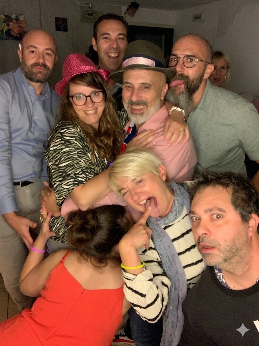 Groupe d'invités utilisant un photobooth OVNA